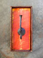 Cast Iron and Reclaimed Wood Hat Hook ~ Distressed Red_image