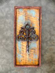 Cast Iron and Salvaged Wood Wall Hooks ~ Distressed Turpoise_image
