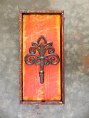 Cast Iron and Salvaged Wood Wall Hook ~ Distressed Red_image