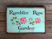 Ramblin' Rose Garden sign ~ Antiqued and Distressed Turpuoise_image