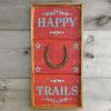 Happy Trails Sign, Handmade Wood Signs, Western Signs and Home Decor, Wall Decor, Farm and Ranch, Horse, Horseshoe, Turquoise Beads, Framed Wooden Signs, Handcrafted by Crow Bar D'signs, Measurements are 11.5" x 24"