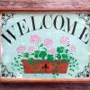 Welcome Sign with Geranium Stencil, Handmade Wood Signs, Rustic Wood Signs, Floral Signs, Wood Wall Decor, Country Home Decor, Cottage Chic Wall Decor, Farmhouse Decor, Hand Stenciled by Crow Bar D'signs